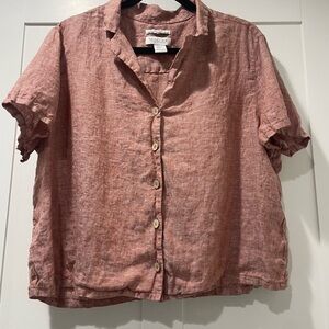 Women's Pink Linen Button-Up Top
